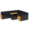 vidaXL 10 pcs conjunto sof&aacute;s de jardim c/ almofad&otilde;es vime PE preto