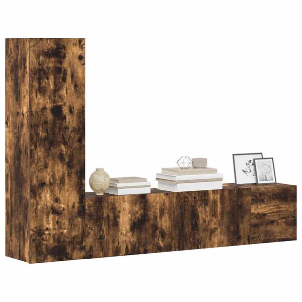 vidaXL Conjunto m&oacute;veis de TV 3 pcs madeira processada carvalho fumado
