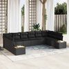 vidaXL Conjunto de Sof&aacute; de Jardim com almofada 10 pcs Preto Polirattan