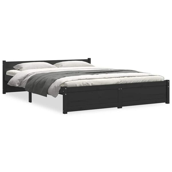 vidaXL Estrutura de cama casal 135x190 cm madeira maci&ccedil;a preto