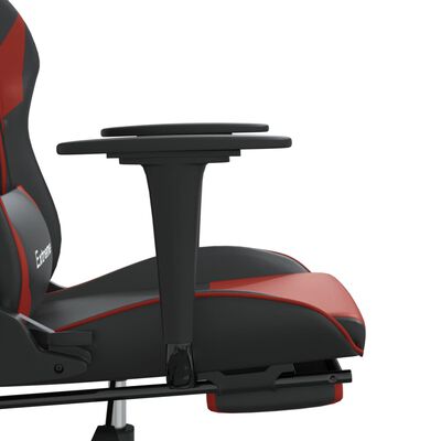 vidaXL Cadeira gaming +apoio pés couro artificial preto/vermelho tinto