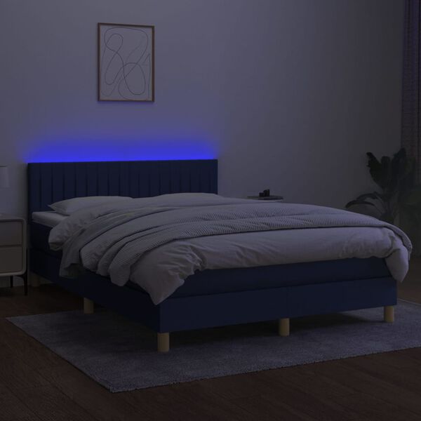 vidaXL Cama box spring c/ colch&atilde;o e LED 140x200 cm tecido azul