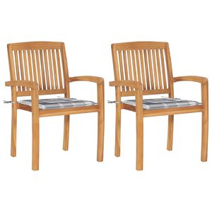vidaXL Cadeiras jardim c/ almofad&otilde;es xadrez cinzento 2 pcs teca maci&ccedil;a