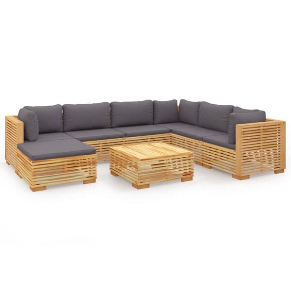 vidaXL 8 pcs conjunto lounge jardim c/ almofad&otilde;es madeira teca maci&ccedil;a