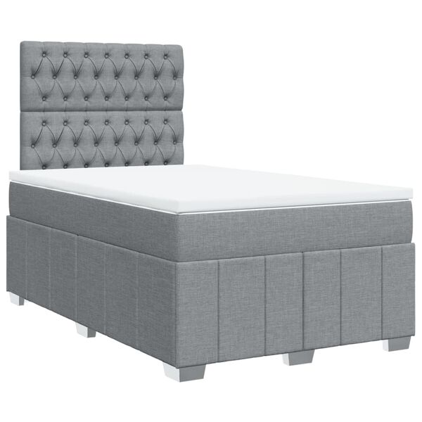 vidaXL Cama boxspring com colch&atilde;o 120x190 cm tecido cinzento-claro