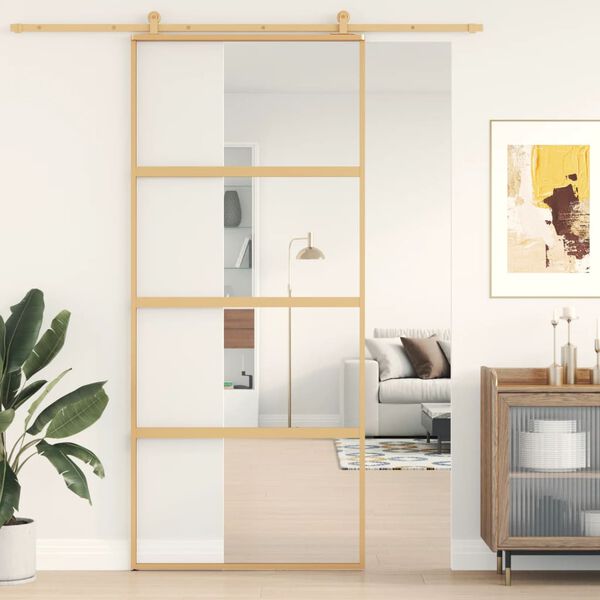 vidaXL Porta deslizante 90x205 cm vidro ESG/alum&iacute;nio dourado