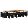 vidaXL 15 pcs conjunto de jantar p/jardim com almofad&otilde;es vime PE preto