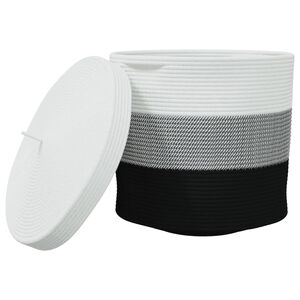 vidaXL Cesto de arruma&ccedil;&atilde;o com tampa &Oslash;40x35 cm algod&atilde;o branco e preto