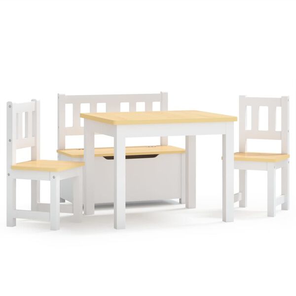 vidaXL 4 pcs conjunto mesa e cadeiras infantil MDF branco e bege