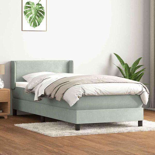 vidaXL Cama com molas/colch&atilde;o cinzento-claro 80x220 cm veludo