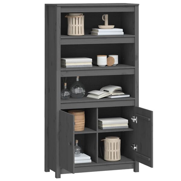 vidaXL Aparador alto 80x35x154 cm madeira de pinho maciça cinzento