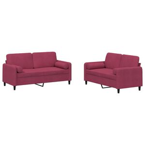 vidaXL 2 pcs conjunto de sof&aacute;s com almofadas veludo vermelho-tinto