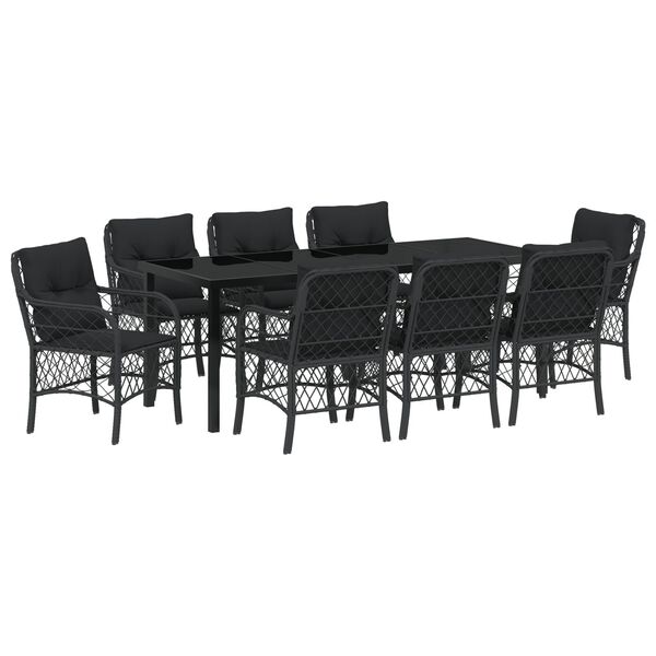 vidaXL Conjunto de Jantar para Jardim 9 pcs Preto Rattan Sint&eacute;tico
