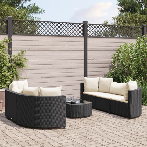 vidaXL 7 pcs conjunto de sofás p/ jardim c/ almofadões vime PE preto