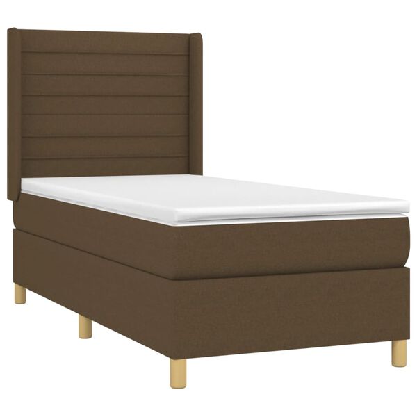vidaXL Cama box spring c/ colch&atilde;o/LED 90x200 cm tecido castanho-escuro