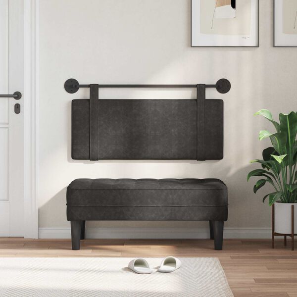 vidaXL Cabeceira Suspensa Liso Preto 110 x 55 x 5 cm PU Antigo