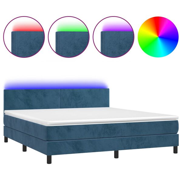 vidaXL Cama box spring c/ colch&atilde;o/LED 180x200 cm veludo azul-escuro