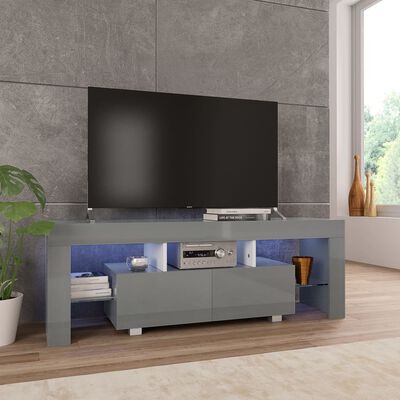 vidaXL Móvel de TV com luzes LED 130x35x45 cm alto brilho cinzento