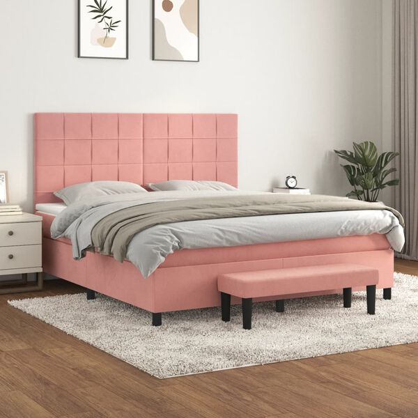 vidaXL Cama com molas/colch&atilde;o 180x200 cm veludo rosa