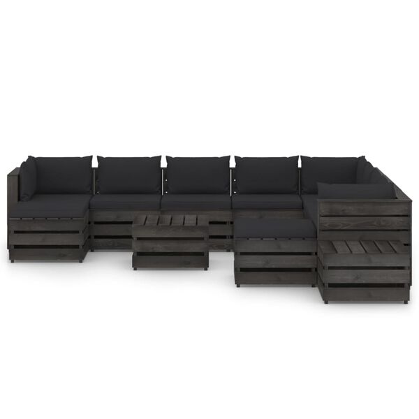 vidaXL 12pcs conj. lounge jardim + almofad&otilde;es madeira impreg. cinzento