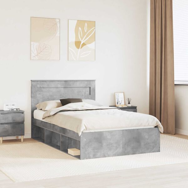 vidaXL Estrutura da Cama com cabeceira Cinza Concreto 135 x 190 cm