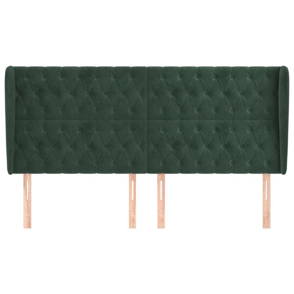 vidaXL Cabeceira cama c/ abas veludo 203x23x118/128 cm verde-escuro