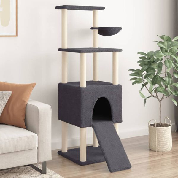 vidaXL Árvore p/ gatos c/ postes arranhadores sisal 153cm cinza-escuro