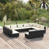 vidaXL 11 pcs conjunto lounge de jardim c/ almofad&otilde;es vime PE preto