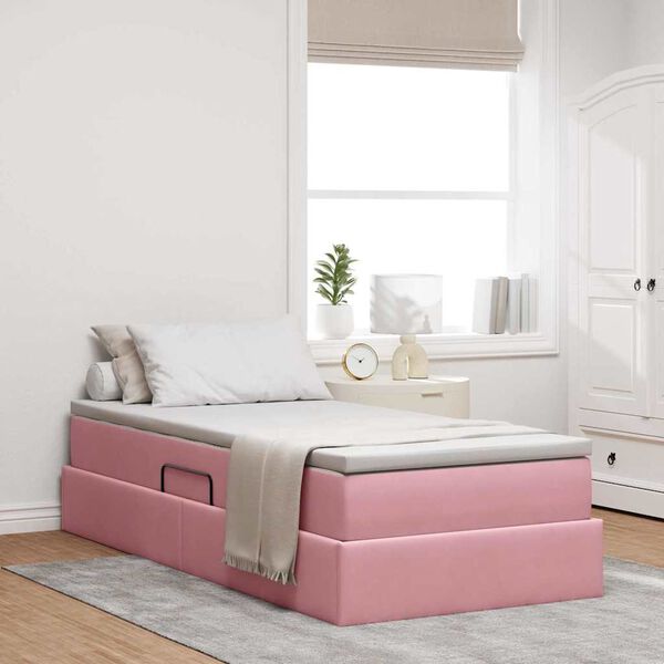 vidaXL Cama com arruma&ccedil;&atilde;o e colch&atilde;o Rosa 90 x 190 cm Veludo