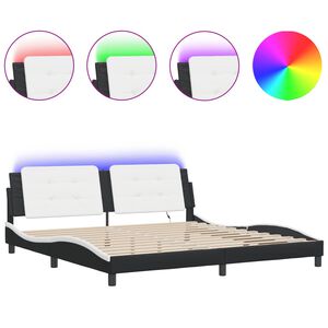 vidaXL Estrutura de cama com LED sem colch&atilde;o Zadar 200x200 cm preto/branco
