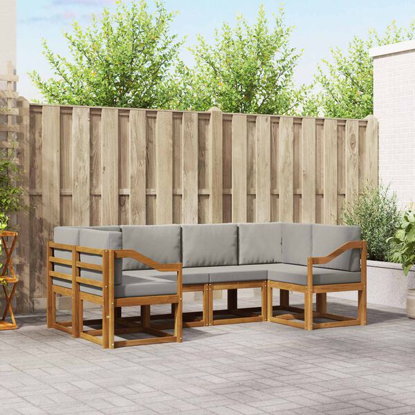 vidaXL Conjunto de Sof&aacute;s para Exterior 6 pcs Cinza Natural e Claro