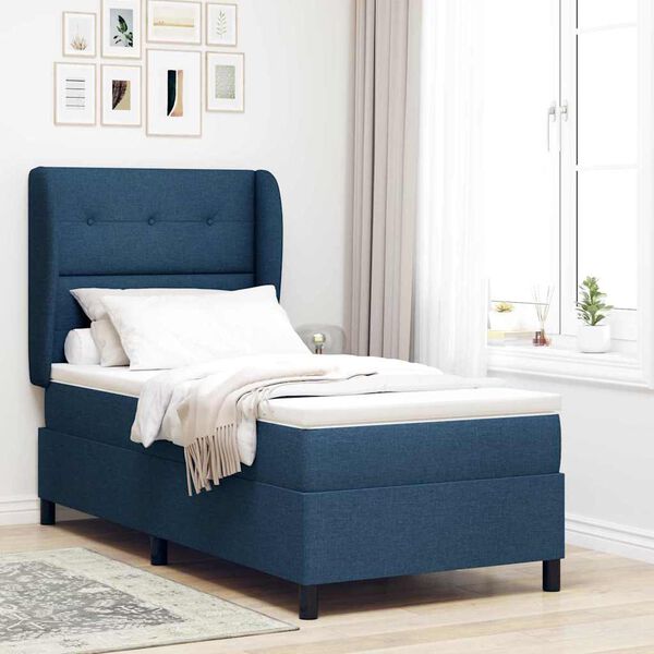 vidaXL Cama Box com colch&atilde;o com cabeceira Azul 80 x 200 cm tecido