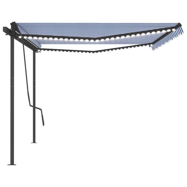 vidaXL Toldo autom&aacute;tico c/ LED e sensor de vento 5x3,5 m azul e branco