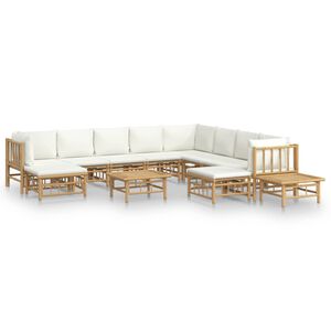 vidaXL 12pcs conjunto lounge de jardim bambu c/ almofad&otilde;es branco nata