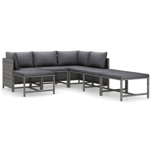 vidaXL 7 pcs conjunto lounge de jardim c/ almofad&otilde;es vime PE cinzento