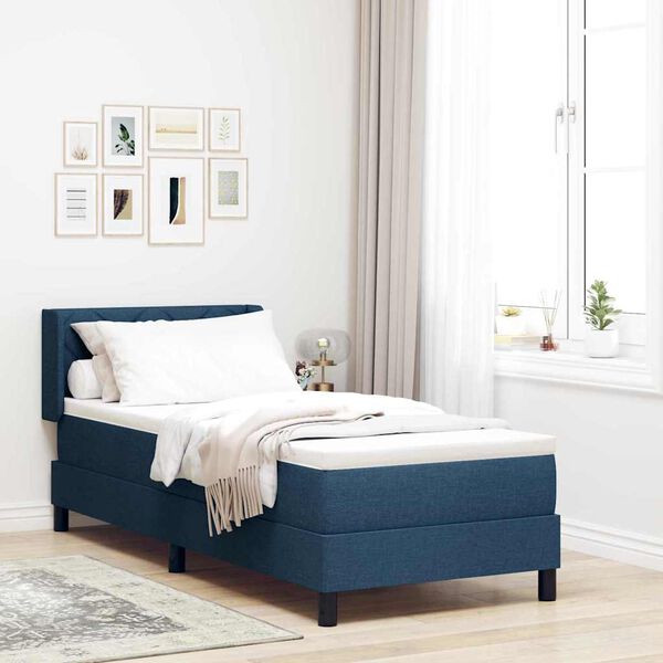 vidaXL Cama Box com colch&atilde;o com cabeceira Azul 200 x 80 cm Poli&eacute;ster