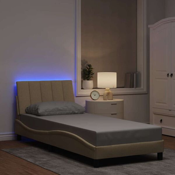 vidaXL Estrutura de cama sem colch&atilde;o Hanko 90x190 cm tecido creme