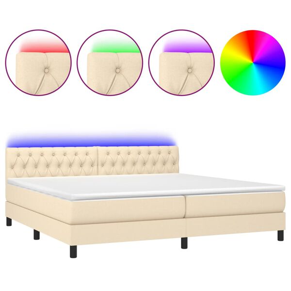 vidaXL Cama box spring c/ colch&atilde;o e LED 200x200 cm tecido cor creme