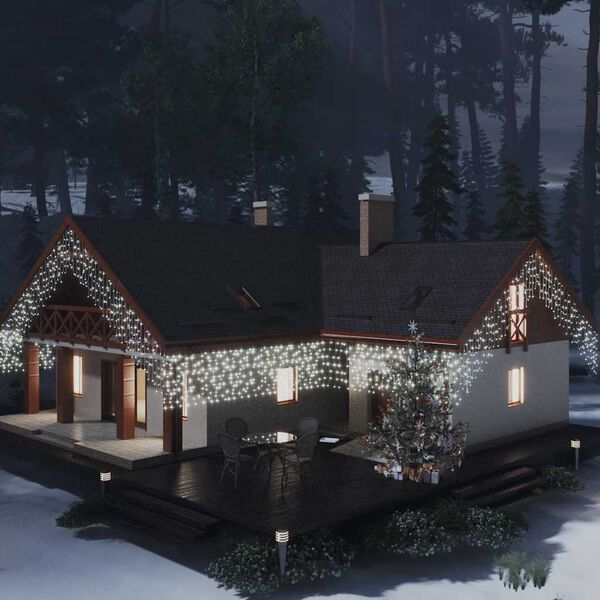 vidaXL Cortina luzes pingente gelo 10m 400 LED 8 fun&ccedil;&otilde;es branco frio