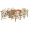 vidaXL 9 pcs conjunto de jantar p/ jardim com almofad&otilde;es vime PE bege
