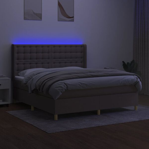 vidaXL Cama box spring colch&atilde;o/LED 160x200 cm tecido cinza-acastanhado