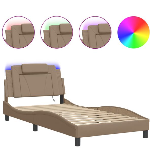 vidaXL Estrutura de cama Viana com LED sem colch&atilde;o 100x200 cm cappuccino