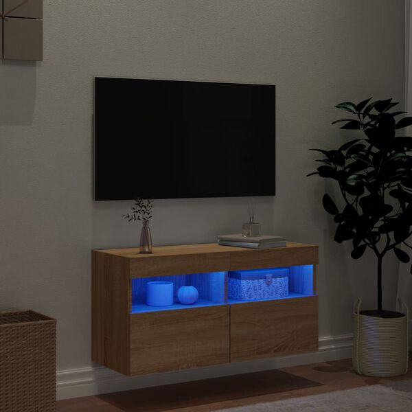 vidaXL M&oacute;vel de parede p/ TV c/ luzes LED 80x30x40 cm carvalho sonoma