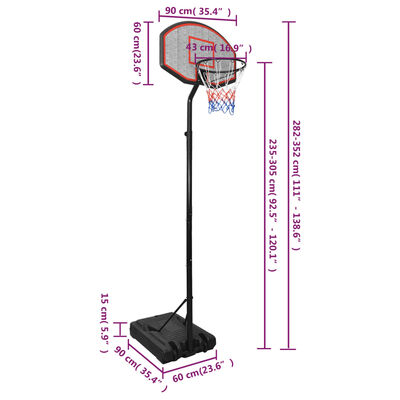 vidaXL Tabela de basquetebol 282-352 cm polietileno preto