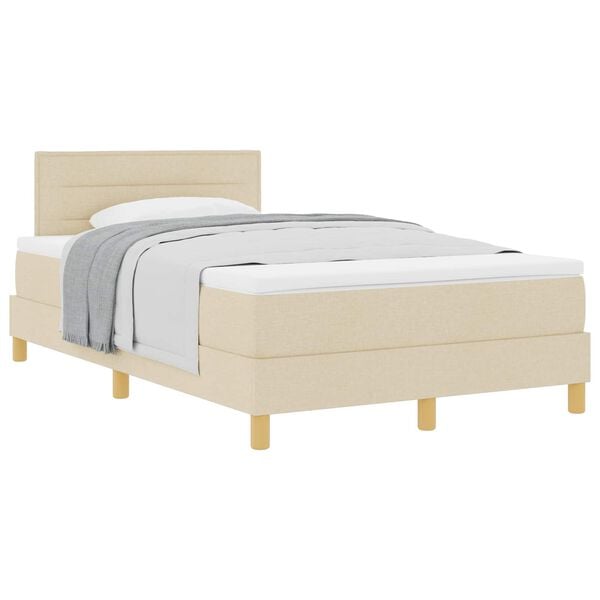 vidaXL Cama Box com colch&atilde;o com cabeceira Creme 120 x 200 cm tecido