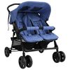 vidaXL Carrinho de beb&eacute;s para g&eacute;meos a&ccedil;o azul-marinho