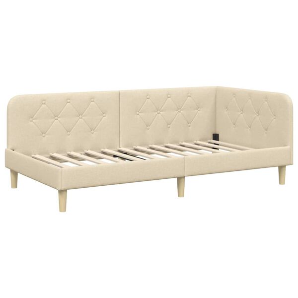 vidaXL Estrutura de Cama de Canto Creme 90 x 190 cm tecido