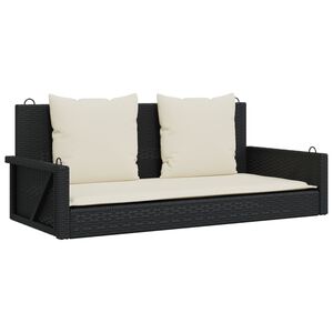 vidaXL Banco de balan&ccedil;o com almofadas preto 119x56x48 cm vime sint&eacute;tico