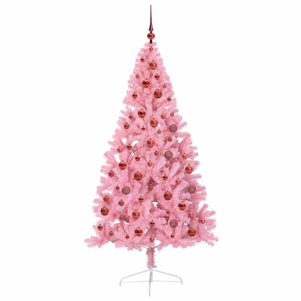 vidaXL &Aacute;rvore de Natal Artificial Pr&eacute;-iluminada Rosa 180 cm PVC