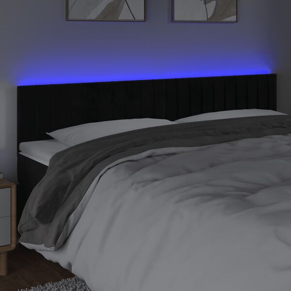 vidaXL Cabeceira de cama c/ luzes LED veludo 160x5x78/88 cm preto